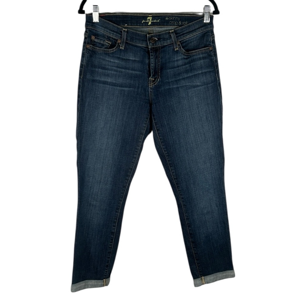 7 for All Mankind The Skinny Crop & Roll Dark Wash Denim Jeans Size 30‎